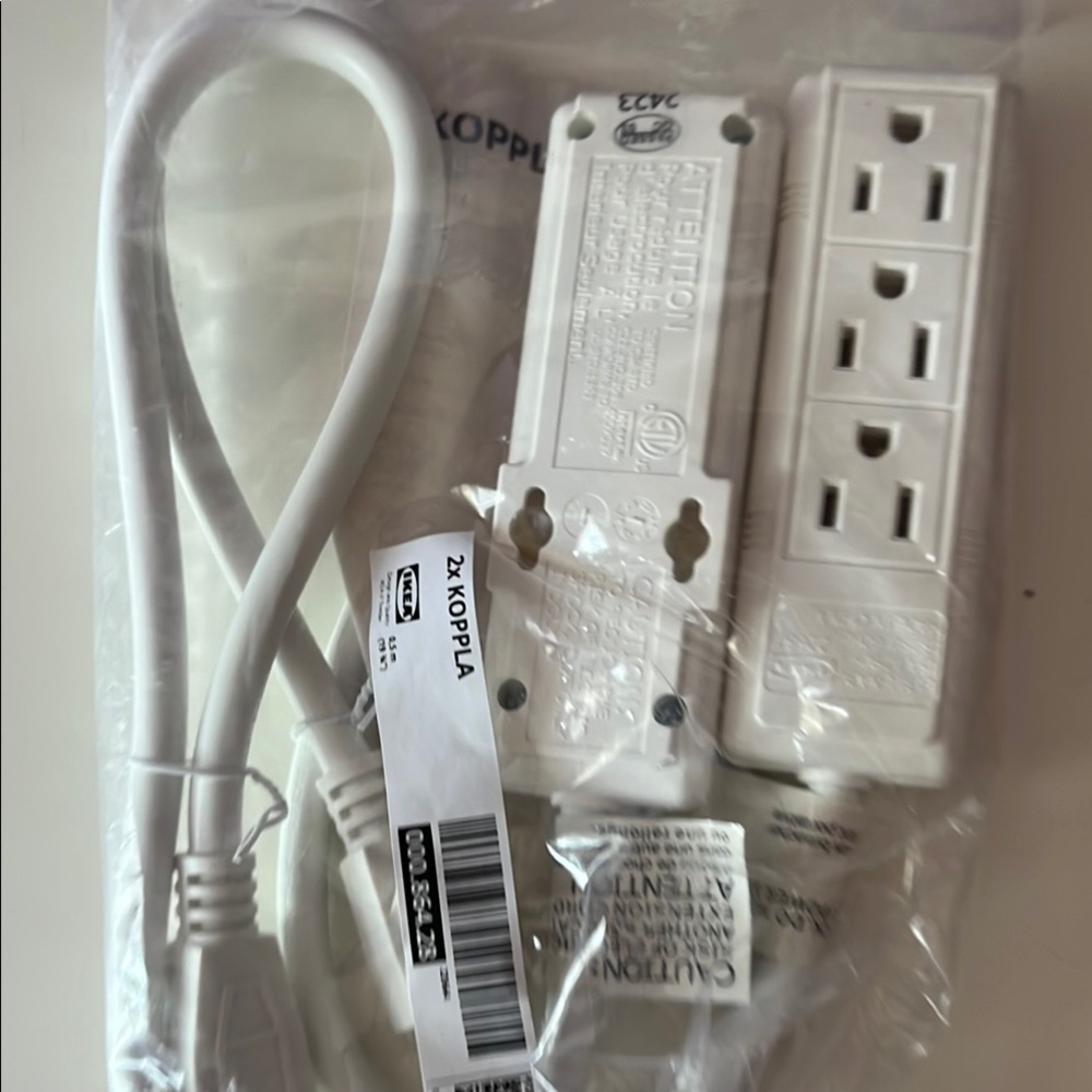 Pair (2) White Power Strip with Cord